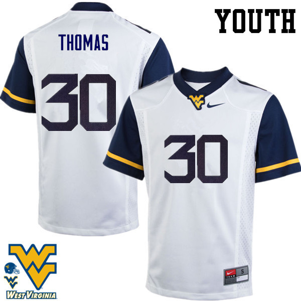 Youth #30 J.T. Thomas West Virginia Mountaineers College Football Jerseys-White